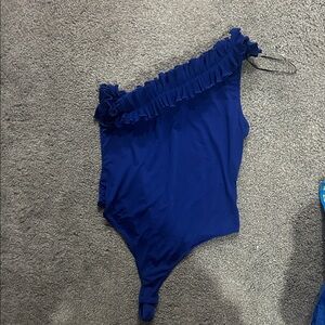 One-Shoulder Ruffle Blue Bodysuit